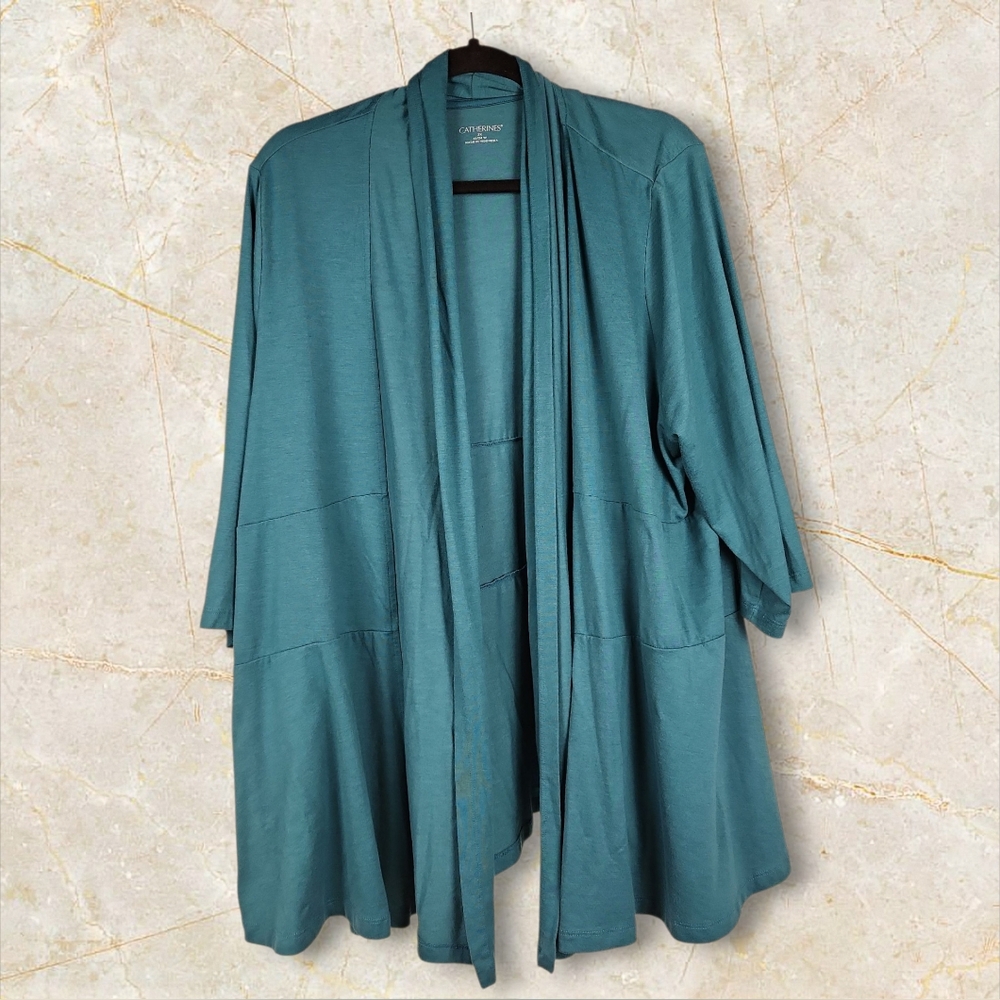 CATHERINE'S | Tiered Teal Women's‎ Shawl Jacket Coastal Grandma Lagenlook | 2X